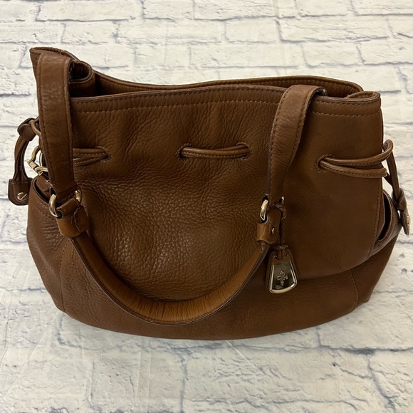 Cole Haan pebbled leather purse cognac color.. Drawstring/magnetic snap … - Picture 1 of 7